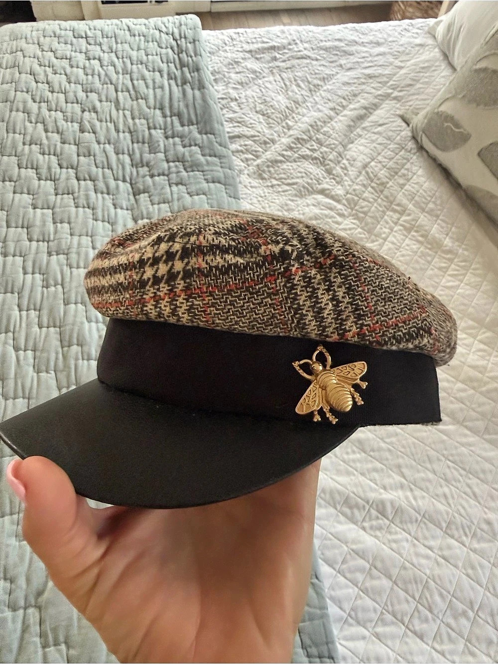 San Diego Hat Company Plaid Newsboy Cap in Black & Brown Like New